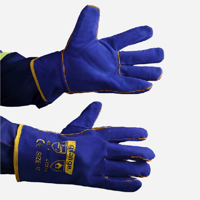GRANGE BLUE LINED LEATHER GLOVE - WRIST LENGTH