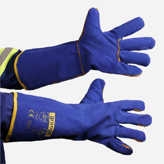GRANGE BLUE LINED LEATHER GLOVE - ELBOW LENGTH